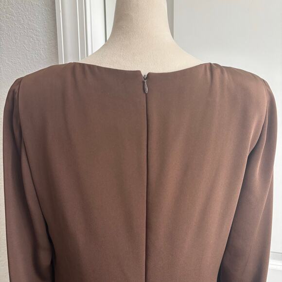 VTG Carolina Herrera Bergdorf Goodman Brown Silk Gown Long Sleeve Tiered Sz 14 - Picture 4 of 16
